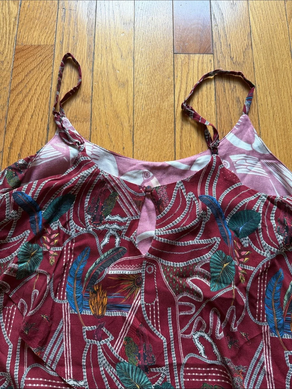 FARM Rio Burgundy Multi-Print Spaghetti Strap Camisole